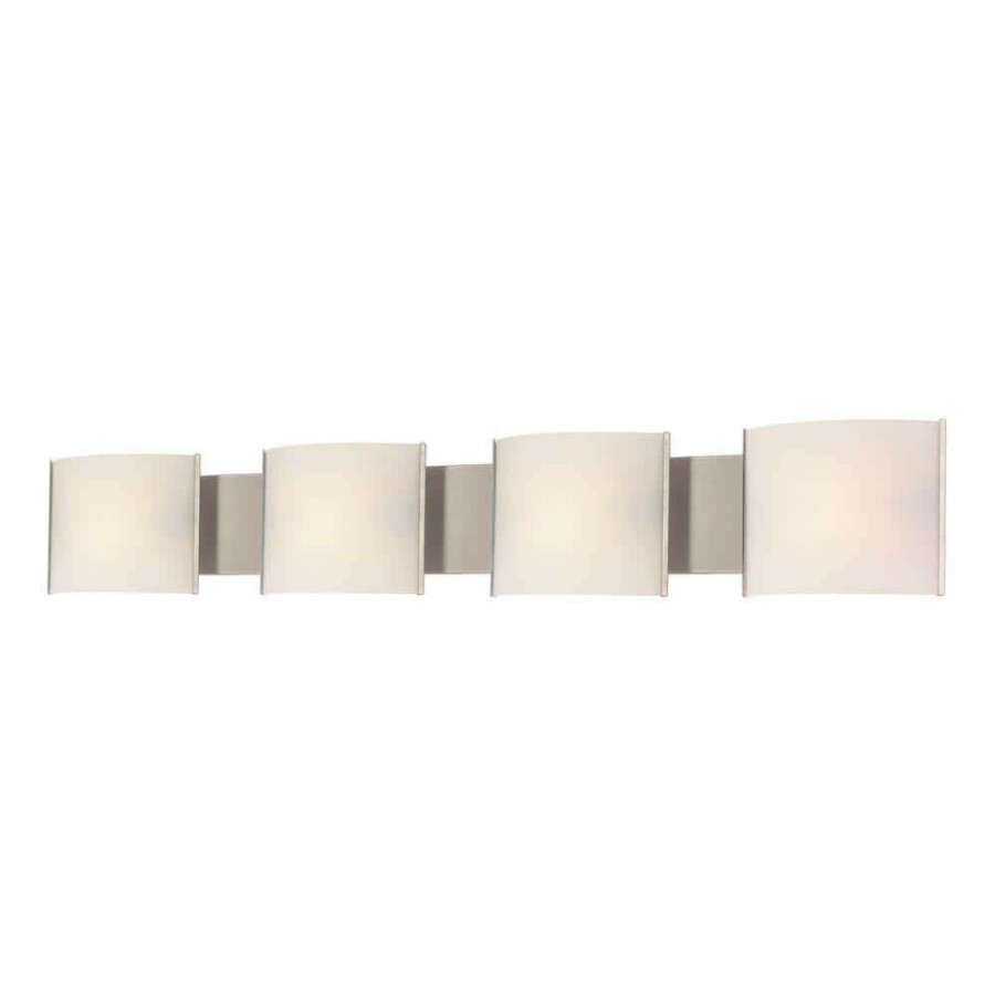 Vanity Lighting * | Pannelli 4-Light Stainless Steel And Hand-Moulded White Opal Glass Vanity Light By Titan Lighting