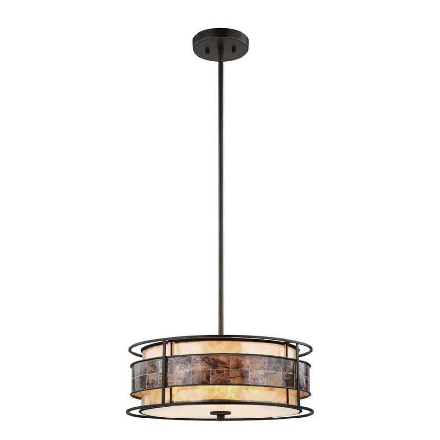 Chandeliers * | Tremont 3-Light Small Tiffany Bronze Chandelier With Tan And Brown Mica Shade By Titan Lighting