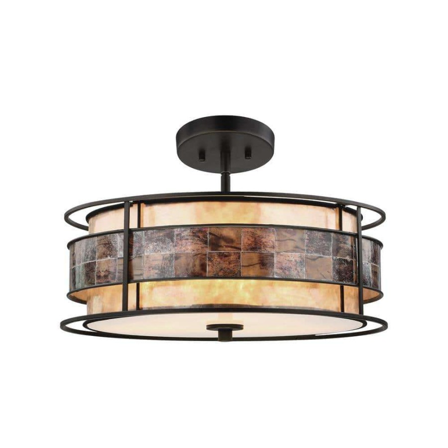 Chandeliers * | Tremont 3-Light Small Tiffany Bronze Chandelier With Tan And Brown Mica Shade By Titan Lighting