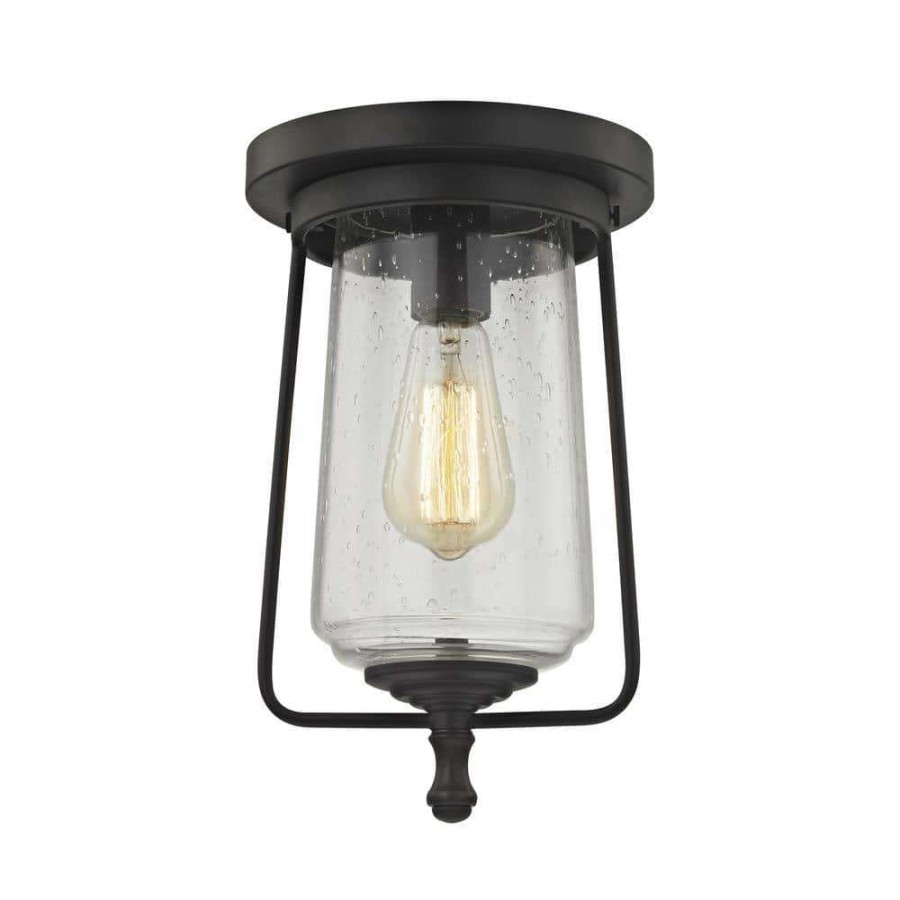 Chandeliers * | Hamel 1-Light Oil Rubbed Bronze With Clear Seedy Glass Flushmount By Titan Lighting