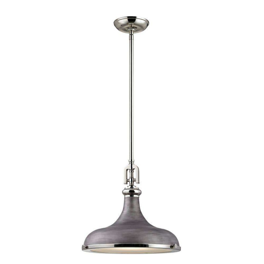 Chandeliers * | Rutherford 1-Light Polished Nickel/Weathered Zinc Pendant By Titan Lighting