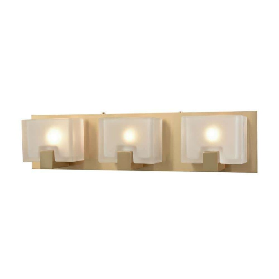 Vanity Lighting * | Ridgecrest 3-Light Satin Brass With Frosted Cast Glass Bath Light By Titan Lighting