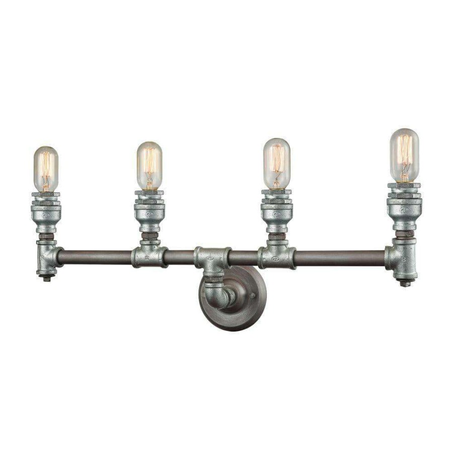 Vanity Lighting * | Cast Iron Pipe 4-Light Weathered Zinc Vanity Light By Titan Lighting