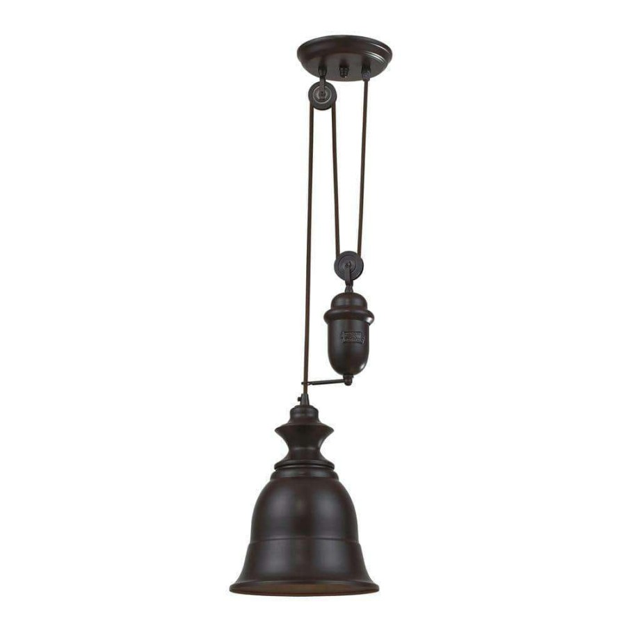 Pendant Lights * | Farmhouse 1-Light Oiled Bronze Ceiling Mount Pendant By Titan Lighting