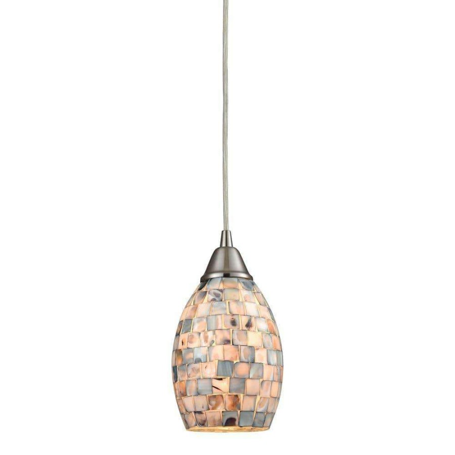 Pendant Lights * | Capri 1-Light Satin Nickel And Gray Capiz Shell Pendant By Titan Lighting