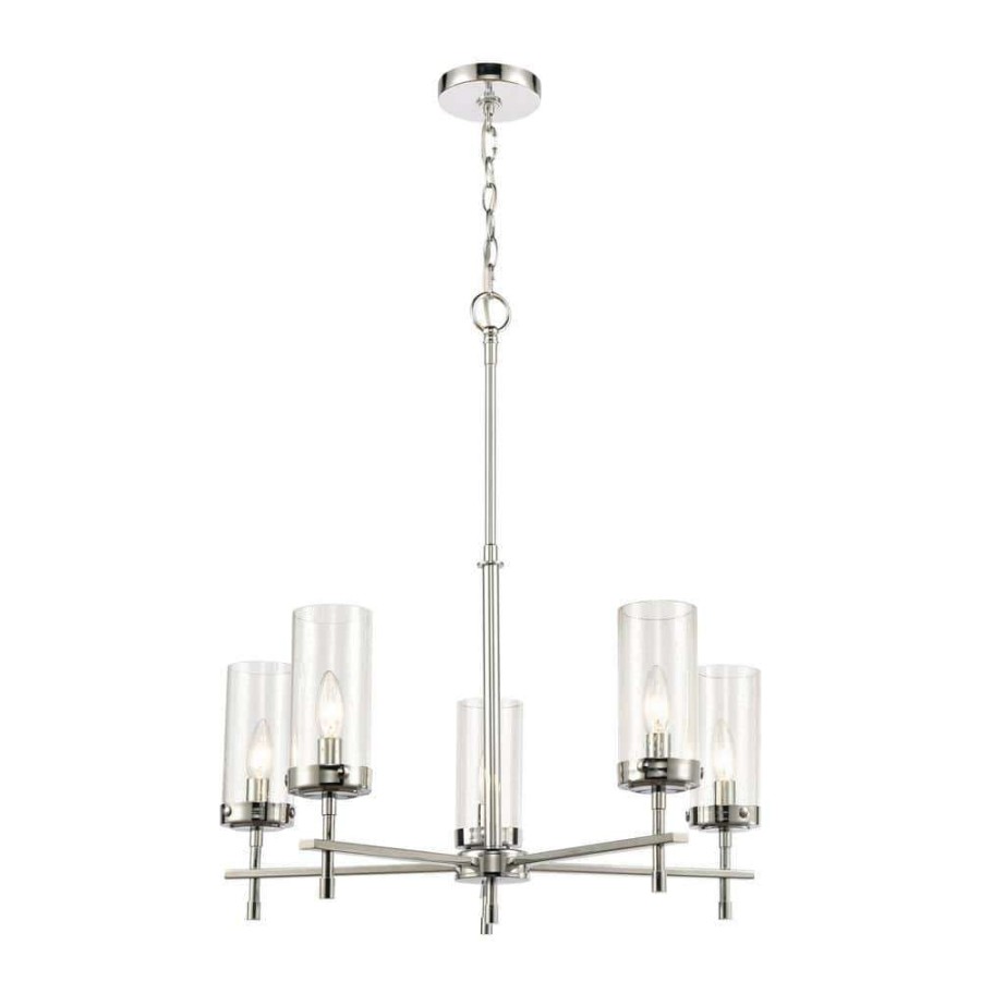 Chandeliers * | Melinda 5-Light Polished Chrome Chandelier With Glass Shades By Titan Lighting