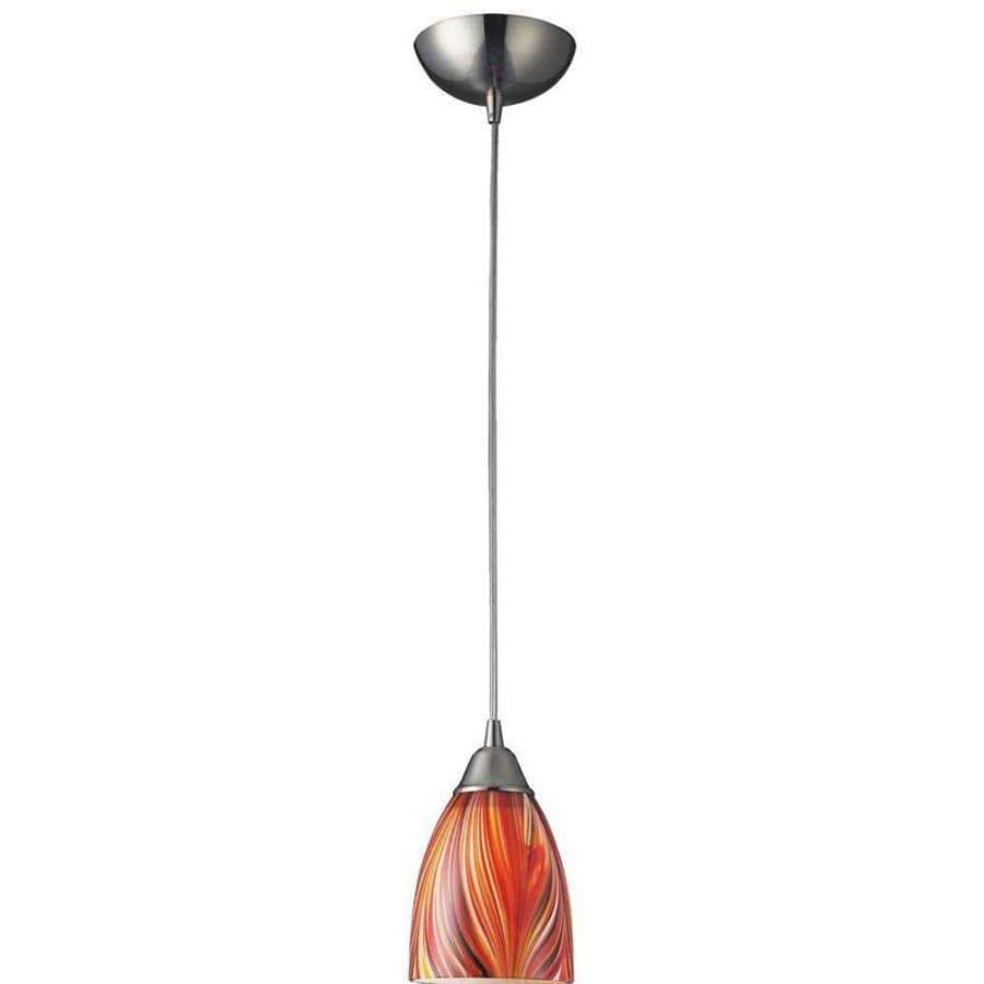 Pendant Lights * | Arco Baleno 1-Light Satin Nickel Pendant With Multi Glass Shade By Titan Lighting