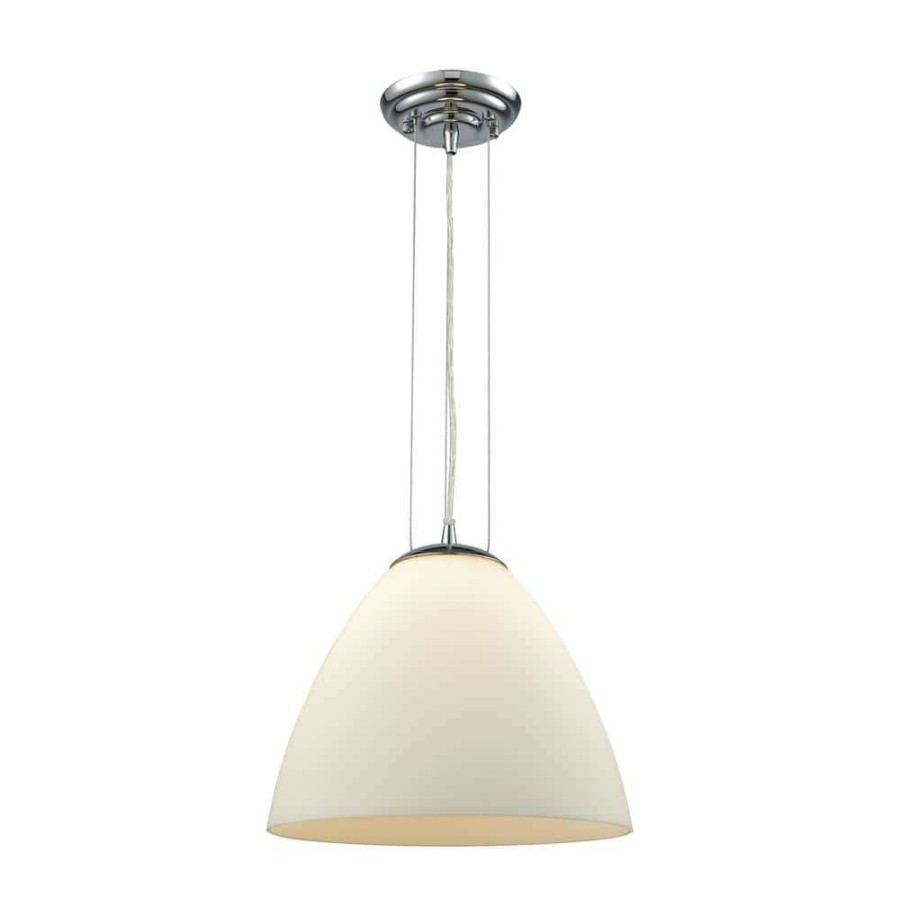 Pendant Lights * | Merida 1-Light Polished Chrome With White Linen Glass Pendant By Titan Lighting