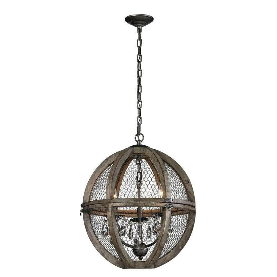 Chandeliers * | 3-Light Small Renaissance Invention Wood And Wire Chandelier By Titan Lighting