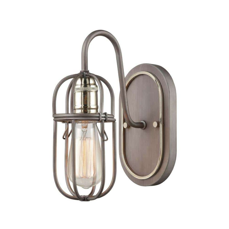 Vanity Lighting * | Industrial Cage 5 In. 1-Light Weathered Zinc Vanity Light By Titan Lighting