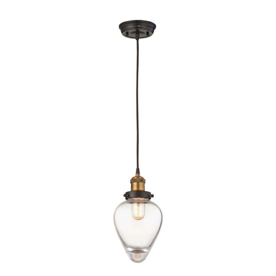 Pendant Lights * | Bartram 1-Light Oil Rubbed Bronze And Antique Brass Pendant By Titan Lighting