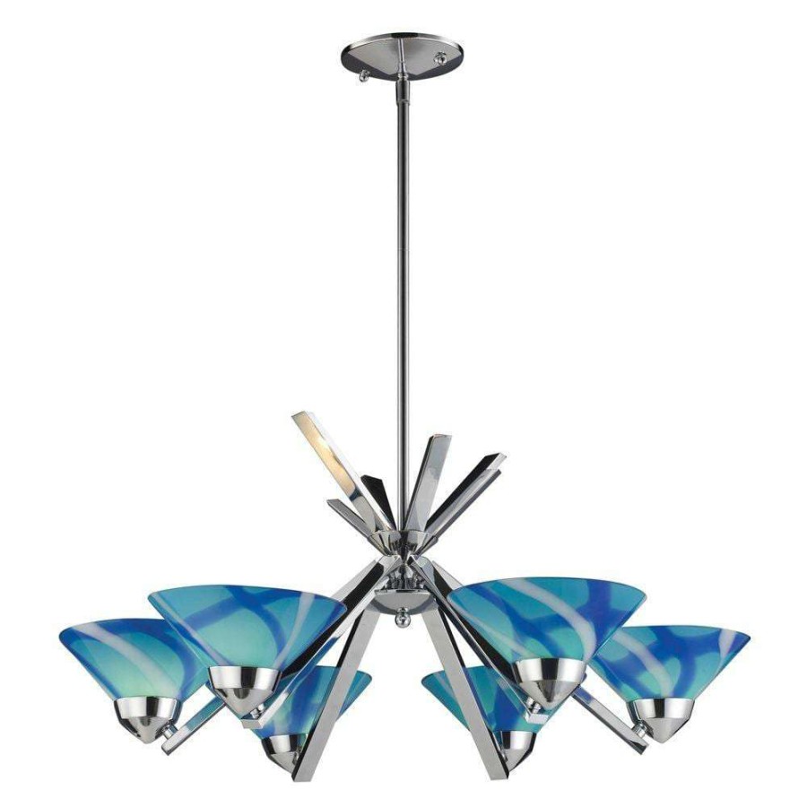 Chandeliers * | Refraction 6-Light Polished Chrome Ceiling Mount Chandelier By Titan Lighting