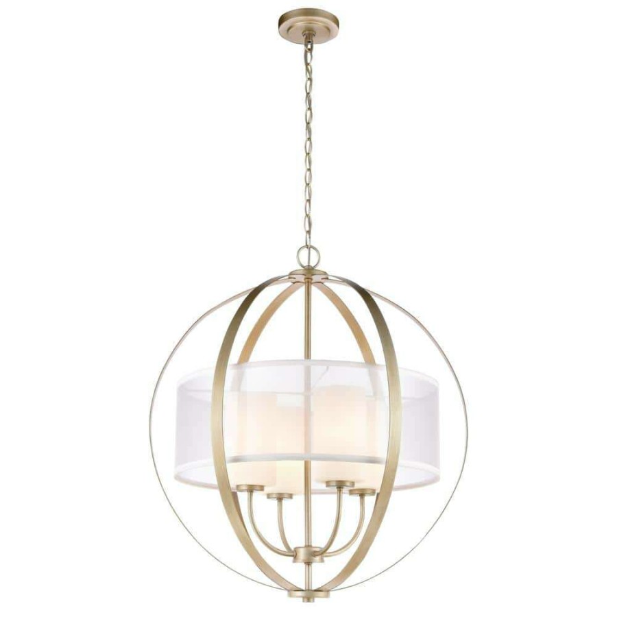 Chandeliers * | Diffusion 4-Light Aged Silver Chandelier With Glass, Pvc Shades By Titan Lighting