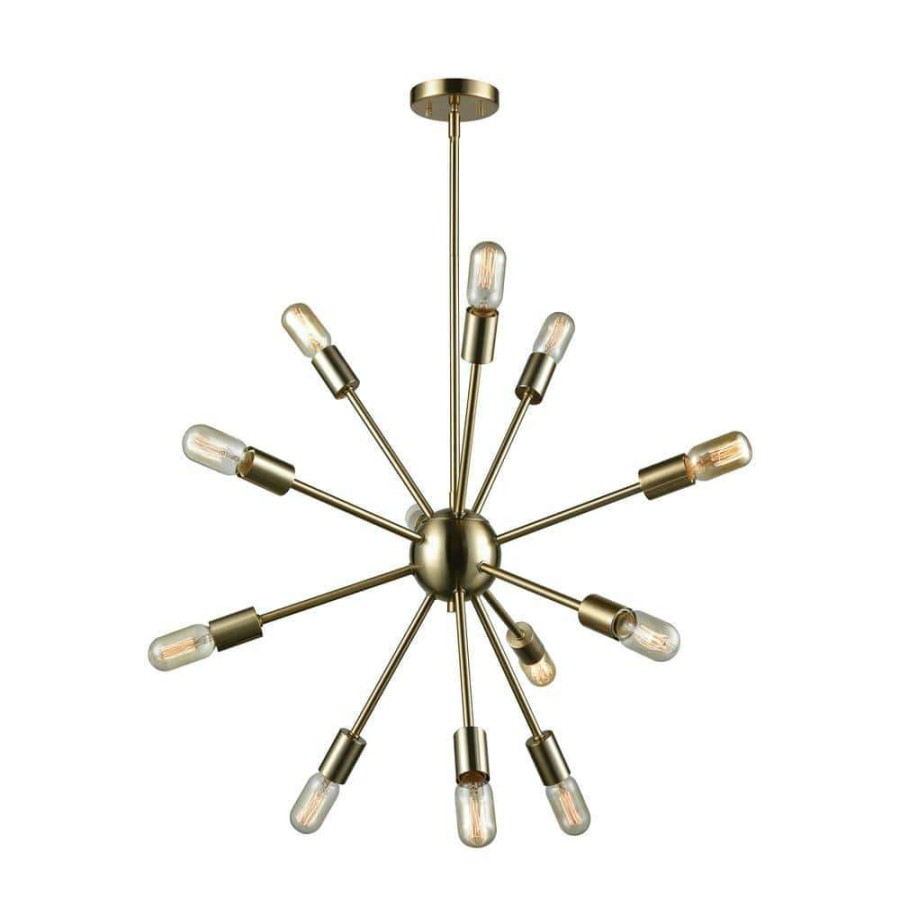 Chandeliers * | Delphine 12-Light Large Satin Brass Chandelier By Titan Lighting