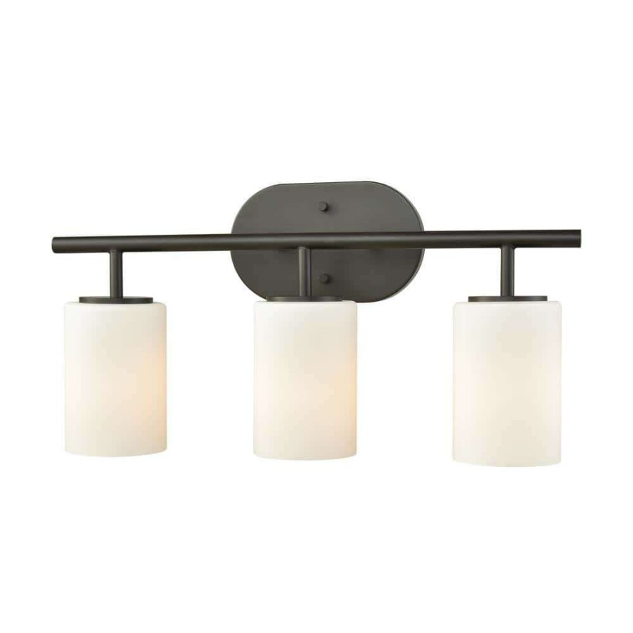 Vanity Lighting * | Pemlico 3-Light Oil Rubbed Bronze With White Glass Bath Light By Titan Lighting