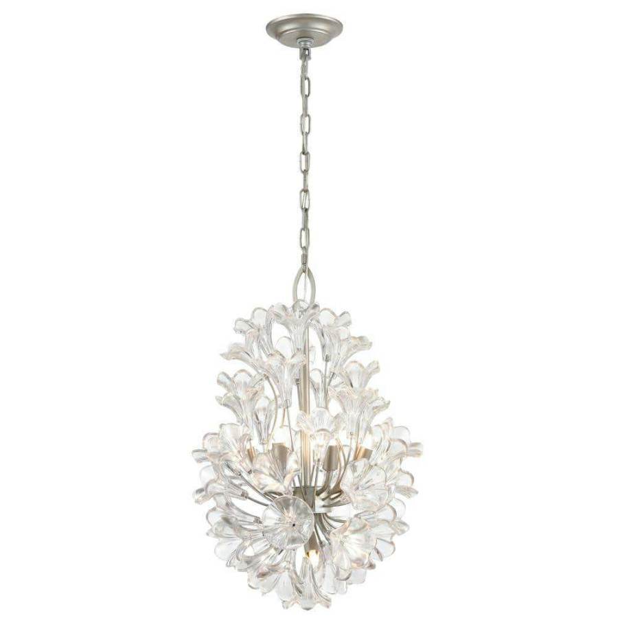 Chandeliers * | Celene 9-Light Aged Silver Chandelier With Glass Shades By Titan Lighting