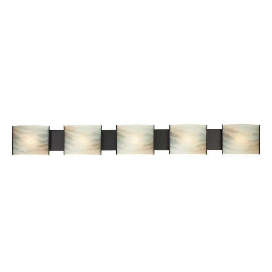 Vanity Lighting * | Pannelli 5-Light Oil Rubbed Bronze And Hand-Moulded Honey Alabaster Glass Vanity Light By Titan Lighting