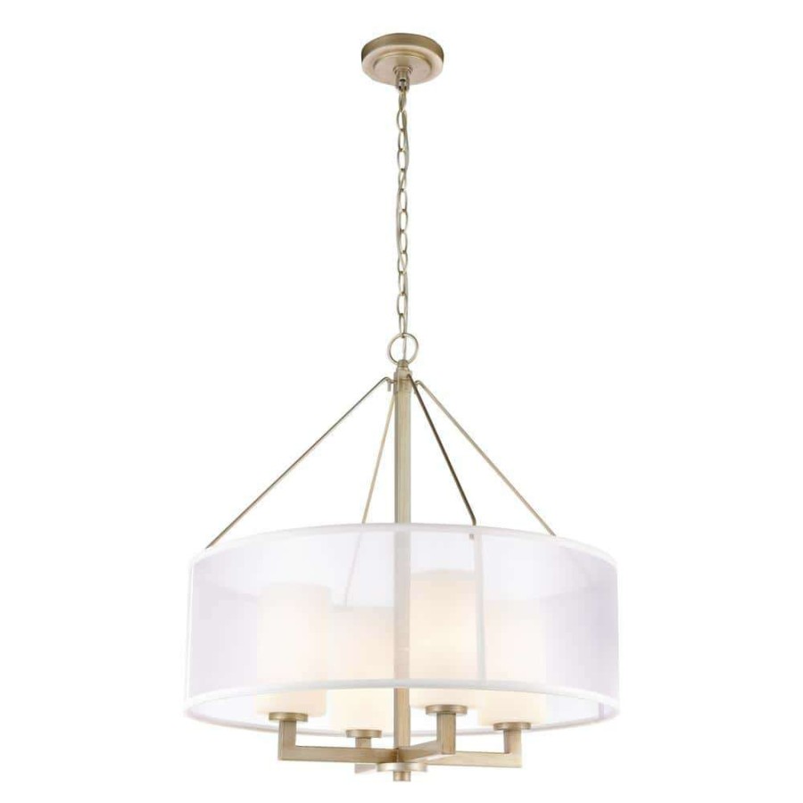 Chandeliers * | Diffusion 4-Light Aged Silver Chandelier With Glass, Pvc Shades By Titan Lighting