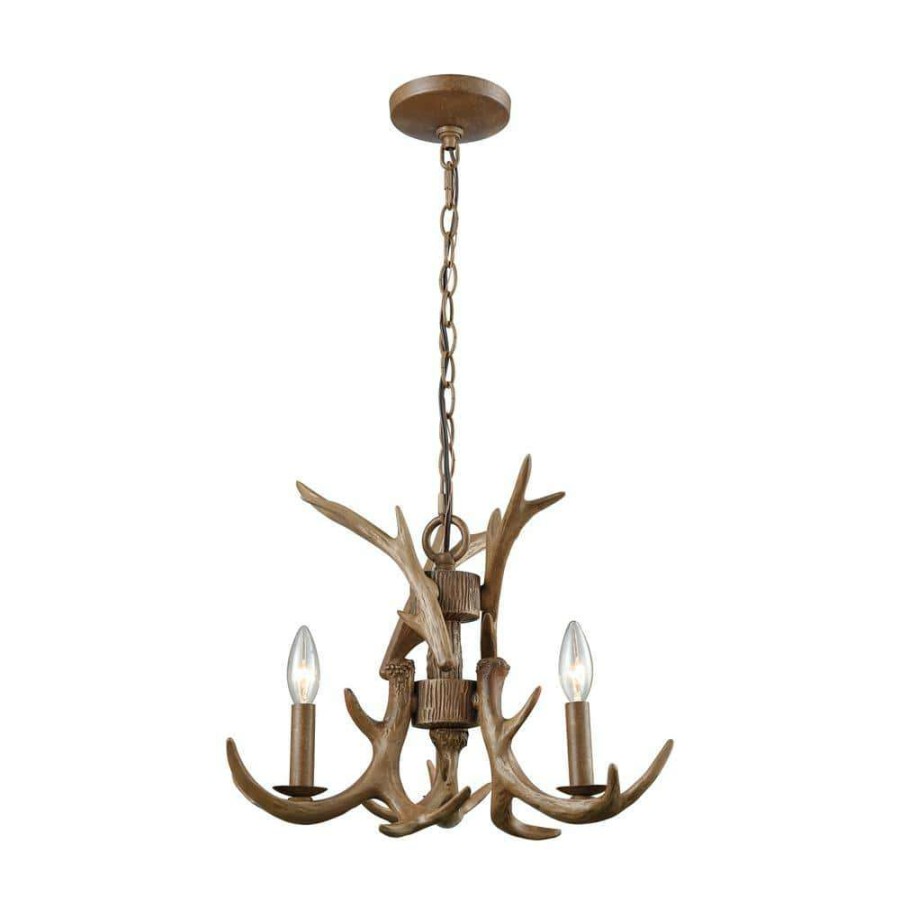 Chandeliers * | Elk 3-Light Wood Brown Chandelier By Titan Lighting