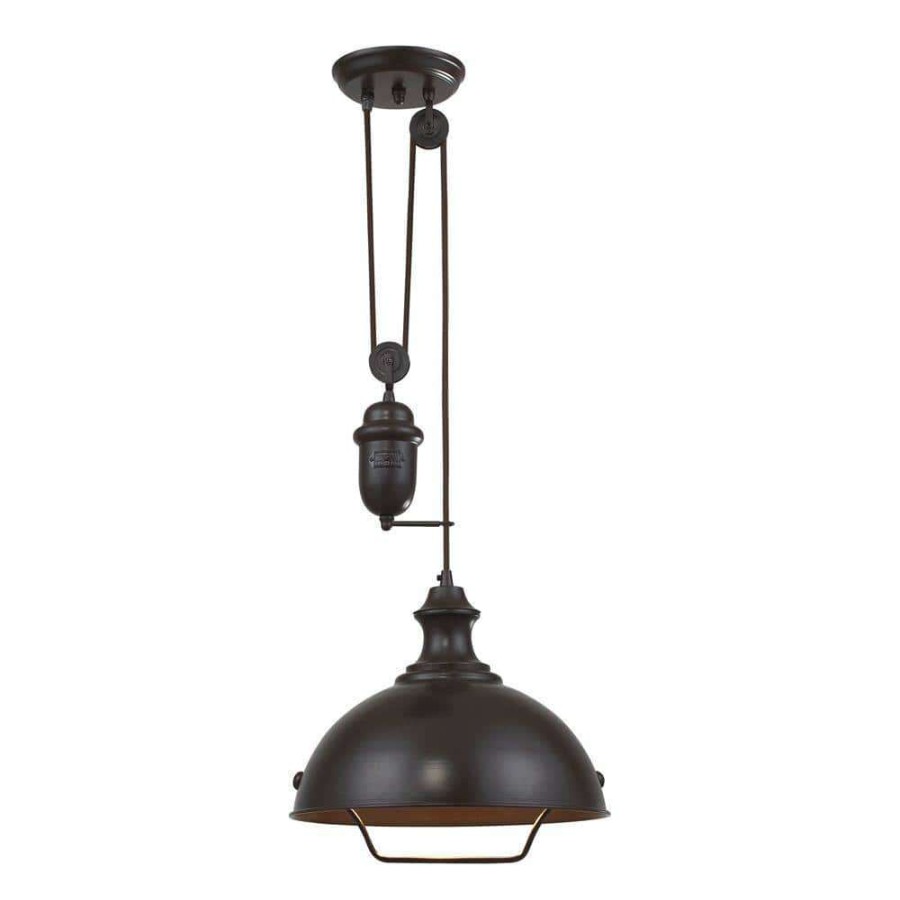 Pendant Lights * | Farmhouse 1-Light Oiled Bronze Ceiling Mount Pendant By Titan Lighting