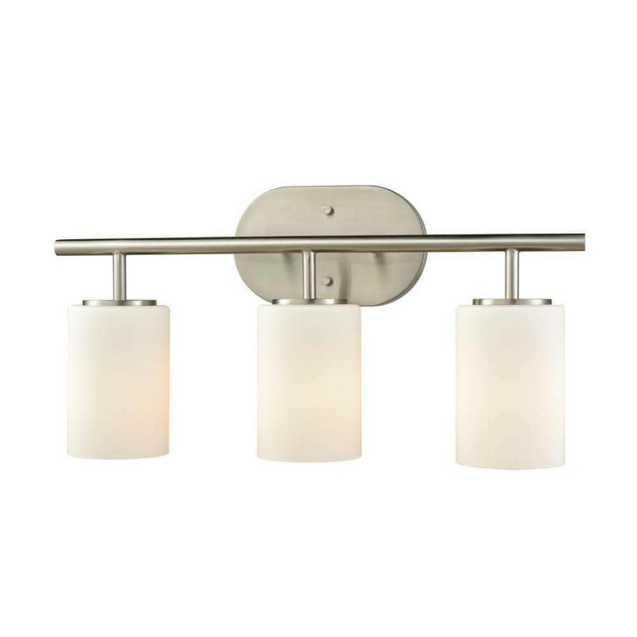 Vanity Lighting * | Pemlico 3-Light Satin Nickel With White Glass Bath Light By Titan Lighting