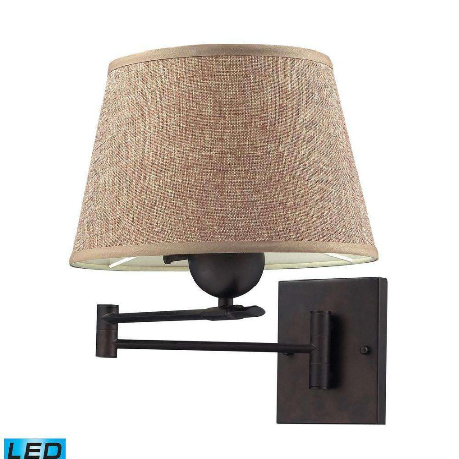 Lamps * | 1-Light Led Aged Bronze With Tan Shade Swing Arm Light By Titan Lighting