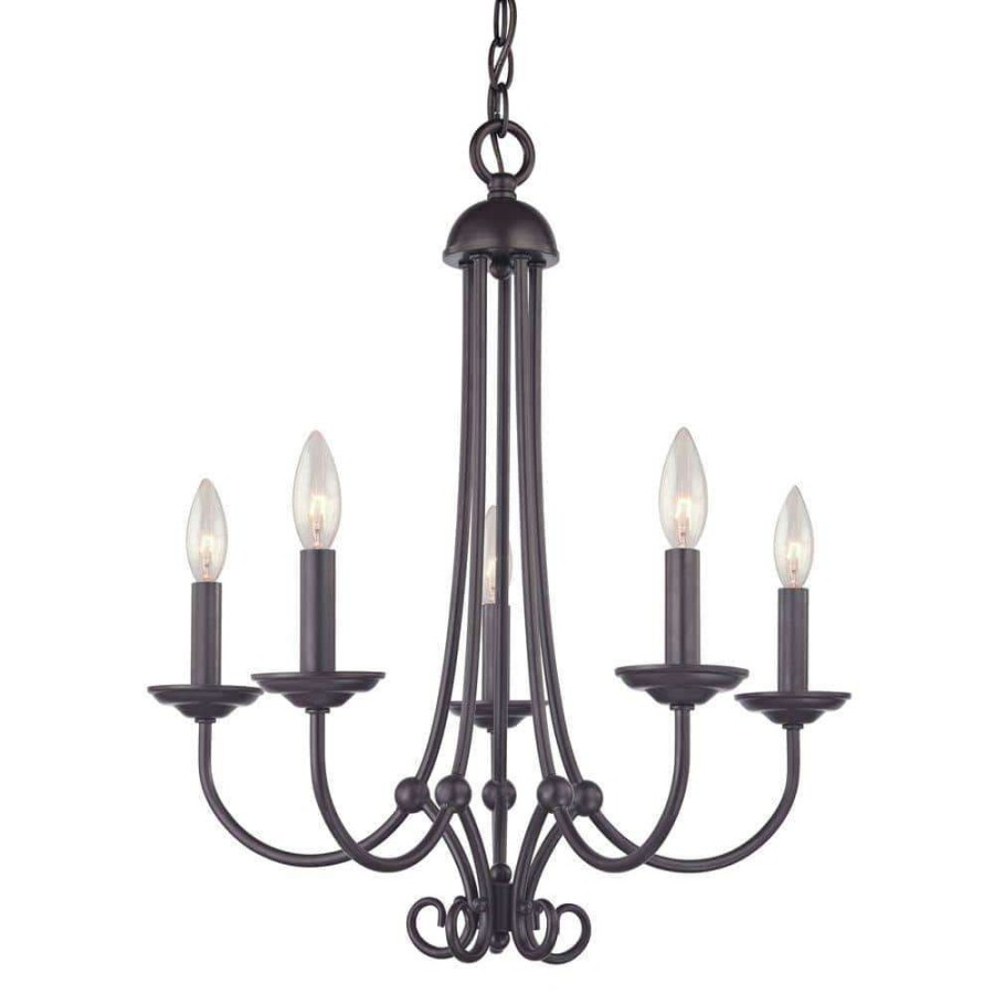 Chandeliers * | Williamsport 5-Light Oil Rubbed Bronze Ceiling Chandelier By Titan Lighting