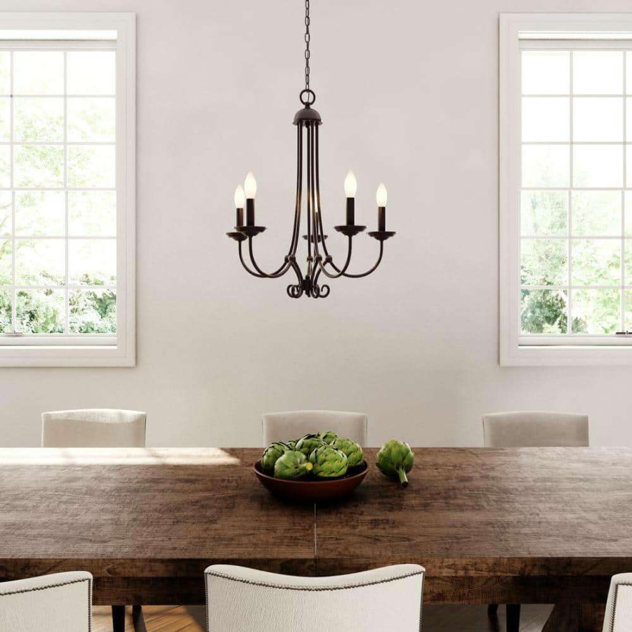 Chandeliers * | Williamsport 5-Light Oil Rubbed Bronze Ceiling Chandelier By Titan Lighting