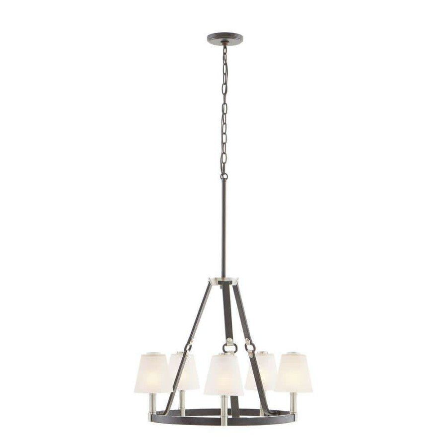 Chandeliers * | Armstrong Grove 5-Light Espresso Brown Chandelier With Glass Shades By Titan Lighting