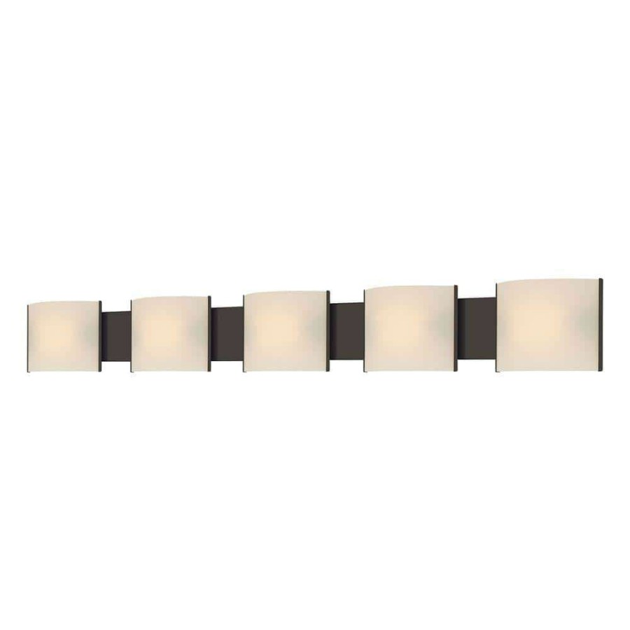 Vanity Lighting * | Pannelli 5-Light Oil Rubbed Bronze And Hand-Moulded White Opal Glass Vanity Light By Titan Lighting