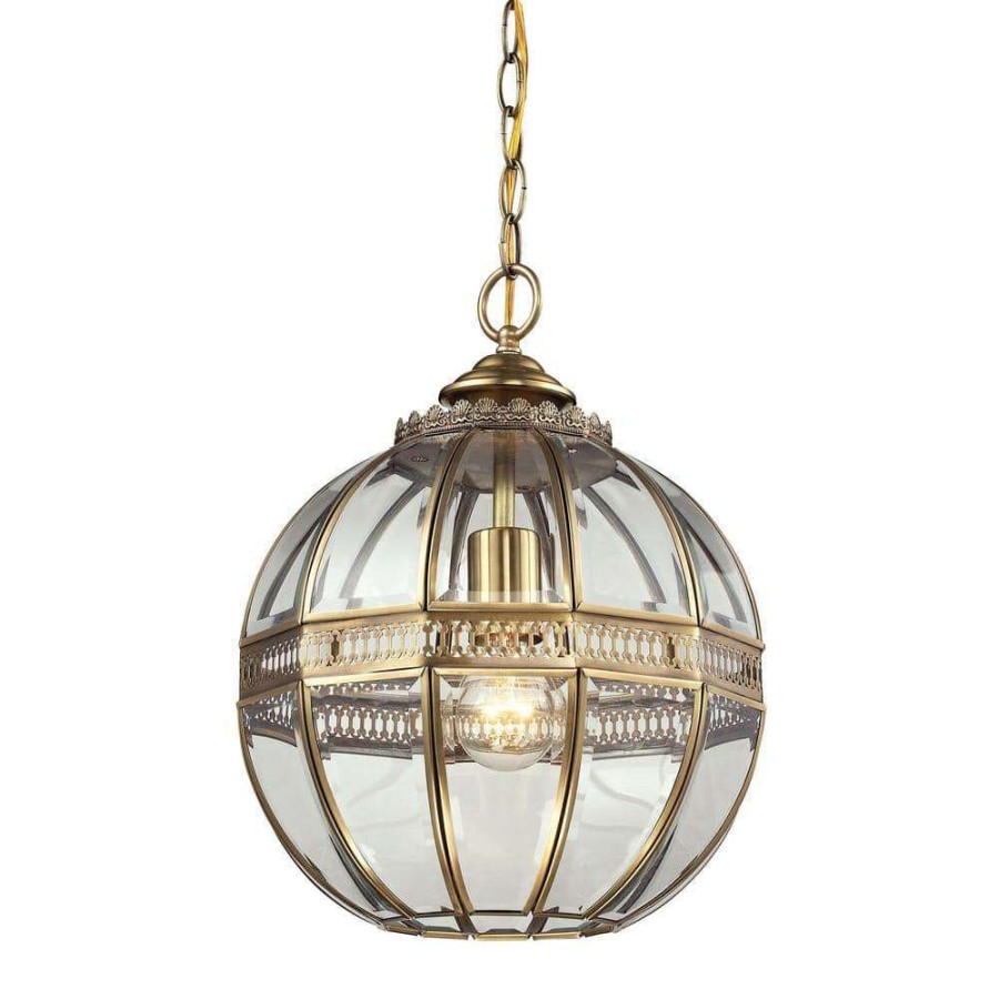 Pendant Lights * | Randolph 1-Light Brushed Brass And Clear Glass Pendant By Titan Lighting