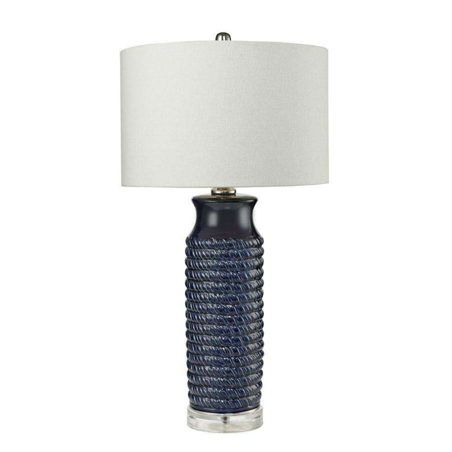 Lamps * | Wrapped Rope 30 In. Navy Blue Ceramic Table Lamp By Titan Lighting