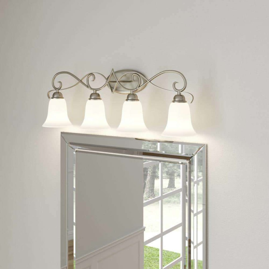 Vanity Lighting * | Brighton 4-Light Brushed Nickel Wall Mount Bath Bar Light By Titan Lighting