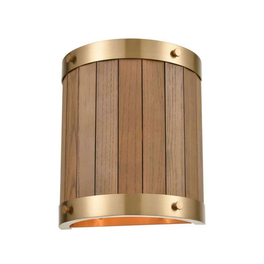 Wall Sconces * | Wooden Barrel 2 Light Satin Brass Wall Sconce By Titan Lighting