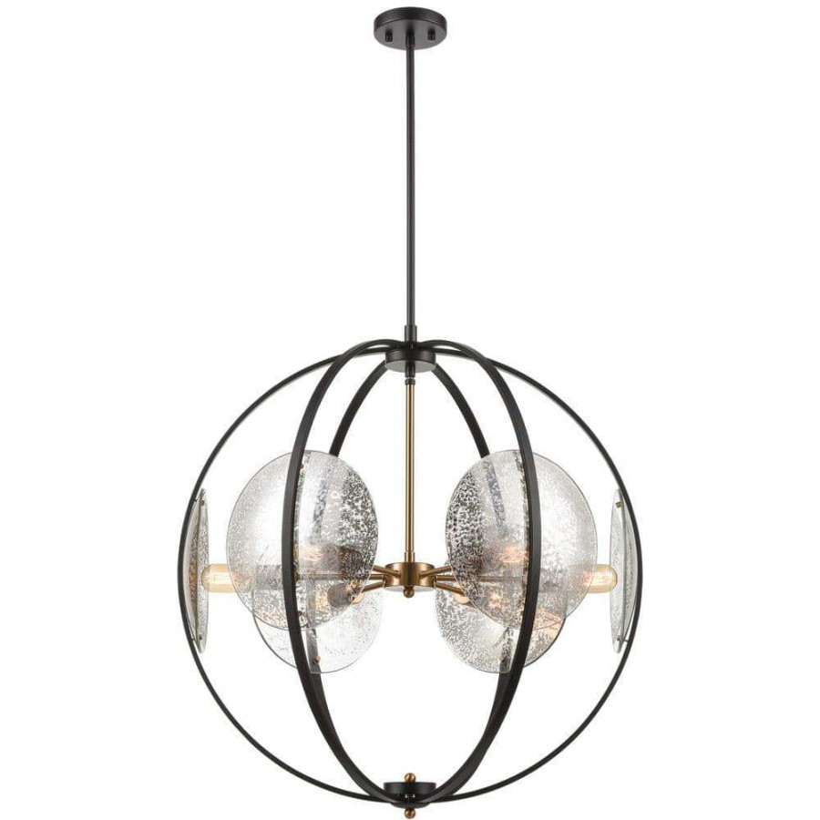 Chandeliers * | Oriah 6-Light Matte Black Sphere Chandelier With Glass Shades By Titan Lighting