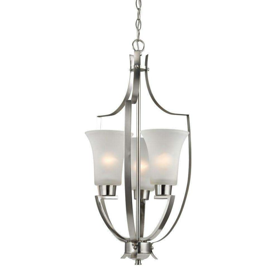 Chandeliers * | Foyer Collection 3-Light Brushed Nickel Pendant By Titan Lighting