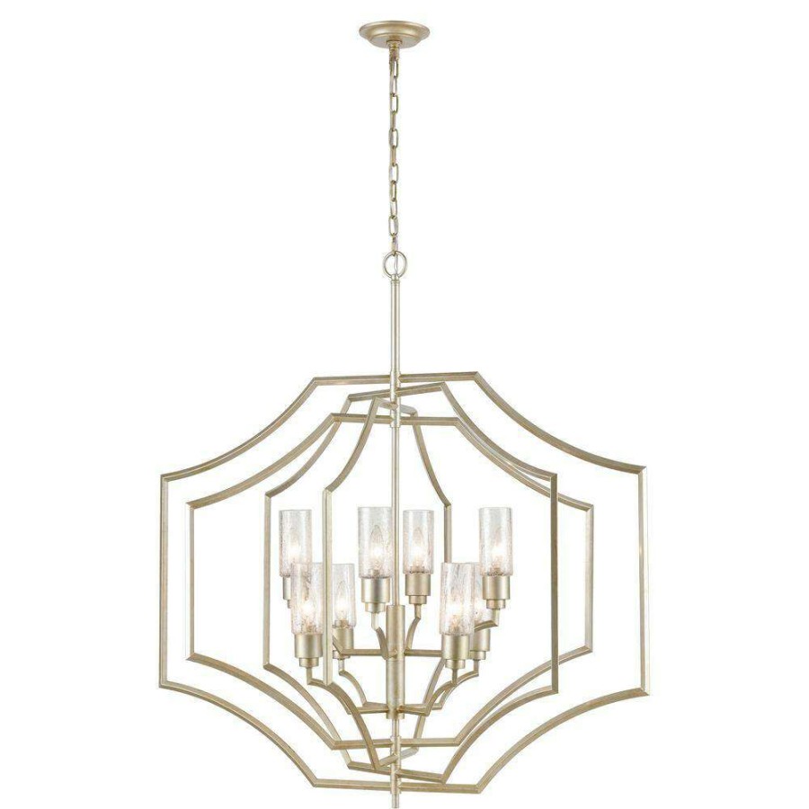 Chandeliers * | Cheswick 8-Light Aged Silver Chandelier With Glass Shades By Titan Lighting