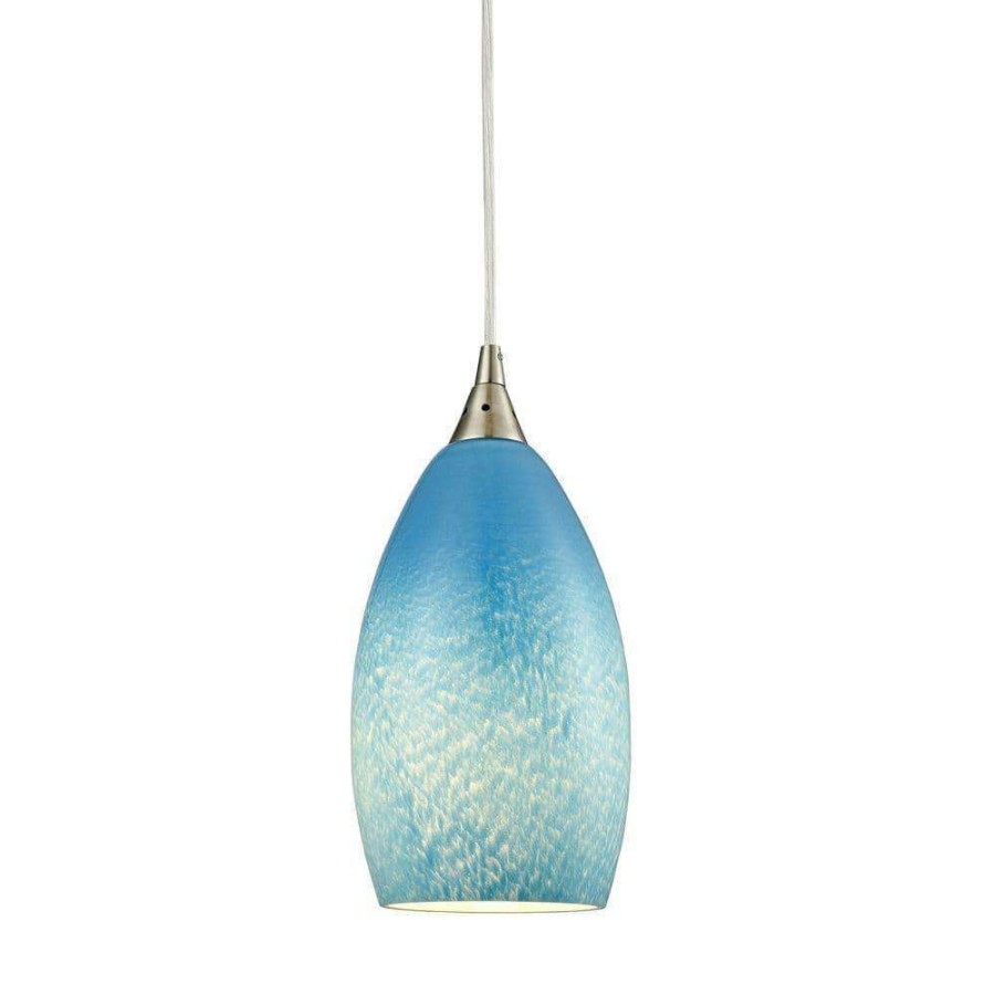 Pendant Lights * | Earth 1-Light Satin Nickel Pendant With Sky Blue Glass By Titan Lighting