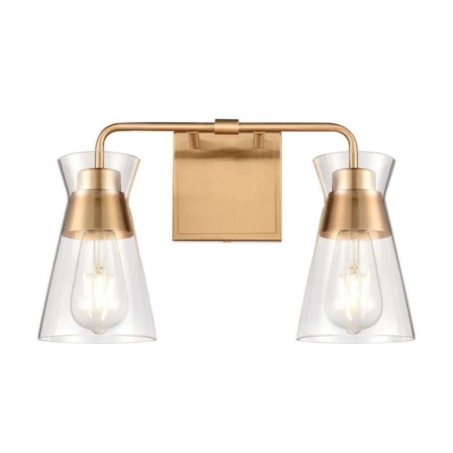 Vanity Lighting * | Brookville 15 In. 2-Light Burnished Brass Vanity Light By Titan Lighting