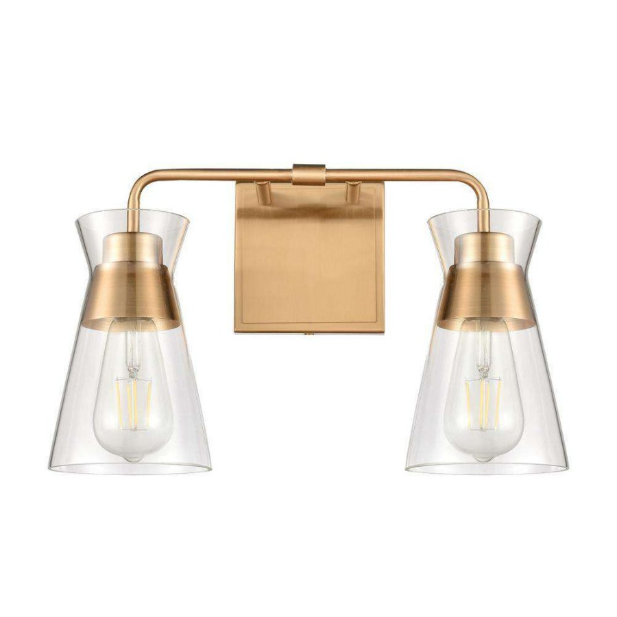 Vanity Lighting * | Brookville 15 In. 2-Light Burnished Brass Vanity Light By Titan Lighting