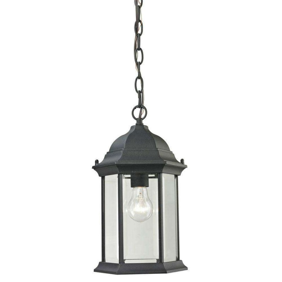 Outdoor Lighting * | Spring Lake 1-Light Matte Textured Black Outdoor Pendant By Titan Lighting