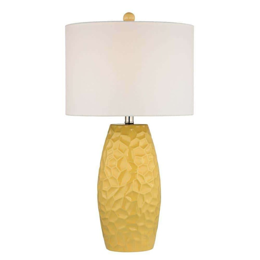 Lamps * | 27 In. Sunshine Yellow Ceramic Table Lamp With White Linen Shade By Titan Lighting