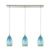 Pendant Lights * | Earth 3-Light Satin Nickel Pendant With Sky Blue Glass By Titan Lighting