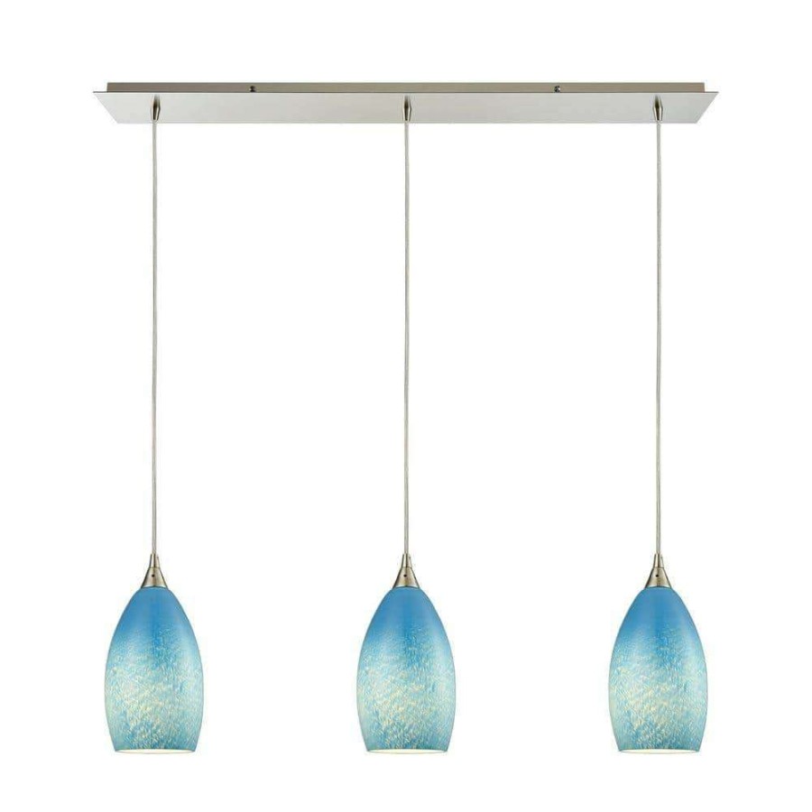 Pendant Lights * | Earth 3-Light Satin Nickel Pendant With Sky Blue Glass By Titan Lighting