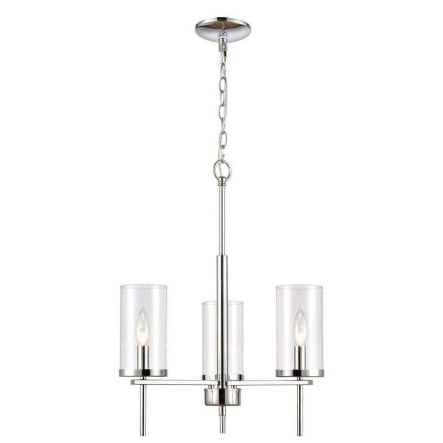 Chandeliers * | 3-Light Chrome Candelabra Chandelier With Glass Shades By Titan Lighting