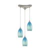 Pendant Lights * | Earth 3-Light Satin Nickel Pendant With Sky Blue Glass By Titan Lighting