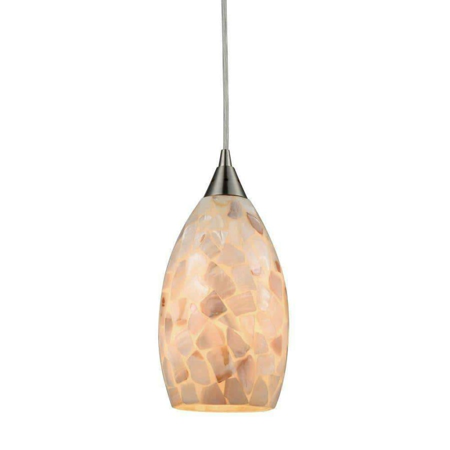 Pendant Lights * | Capri 1-Light Satin Nickel And Capiz Shell Led Pendant By Titan Lighting