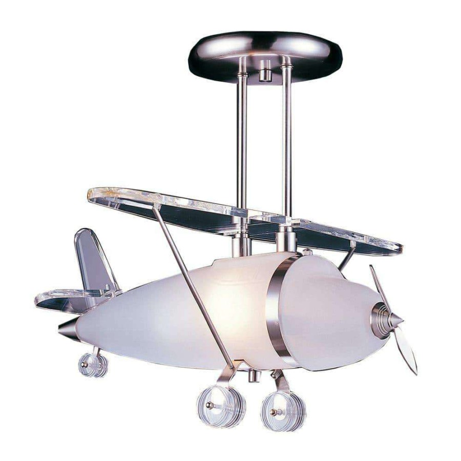 Chandeliers * | Novelty 1-Light Satin Nickel Ceiling Mount Pendant By Titan Lighting