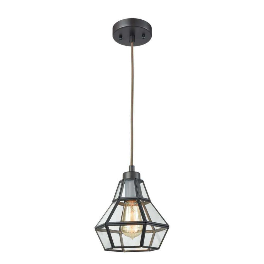 Pendant Lights * | Window Pane 1-Light Oil Rubbed Bronze With Clear Glass Pendant By Titan Lighting