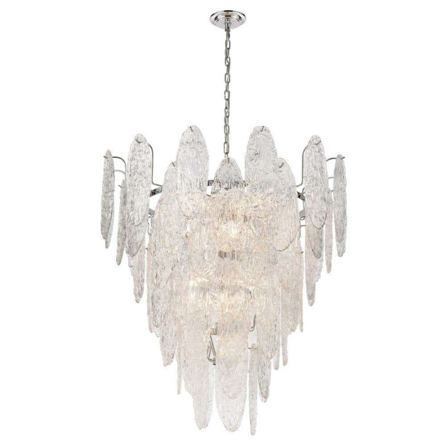 Chandeliers * | Frozen Cascade 13-Light Polished Chrome Tiered Chandelier With Glass Shades By Titan Lighting